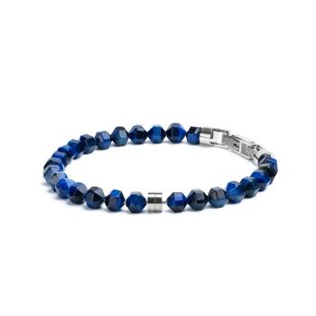 Armband mit 6 mm blauem Tigerauge-Stein und Titanelement - Hexa Dark Blue